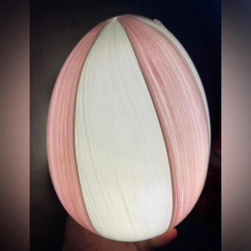 Pink & White Striped LED Light Up Glass Easter Egg, 8” NWT